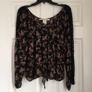 Long Sleeve Blouse w/ Tie Front